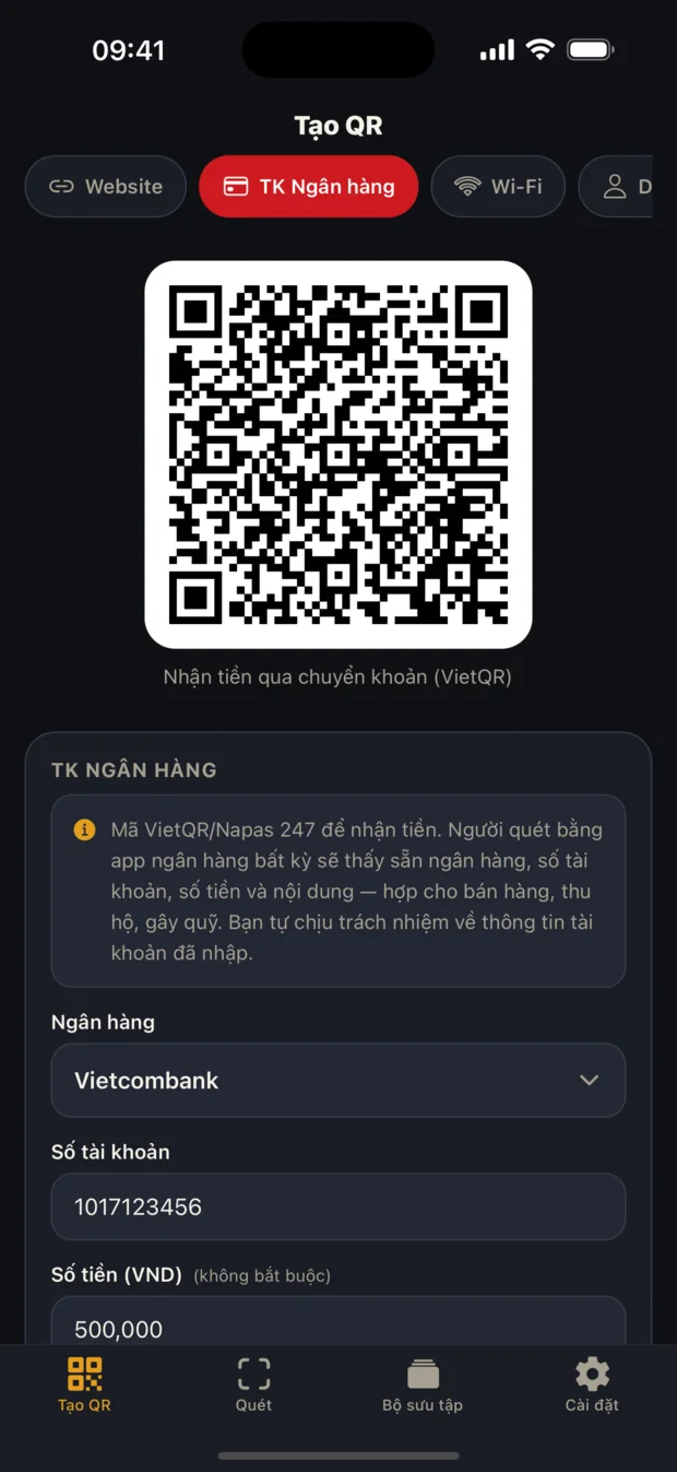 Tạo mã QR tài khoản ngân hàng theo chuẩn VietQR