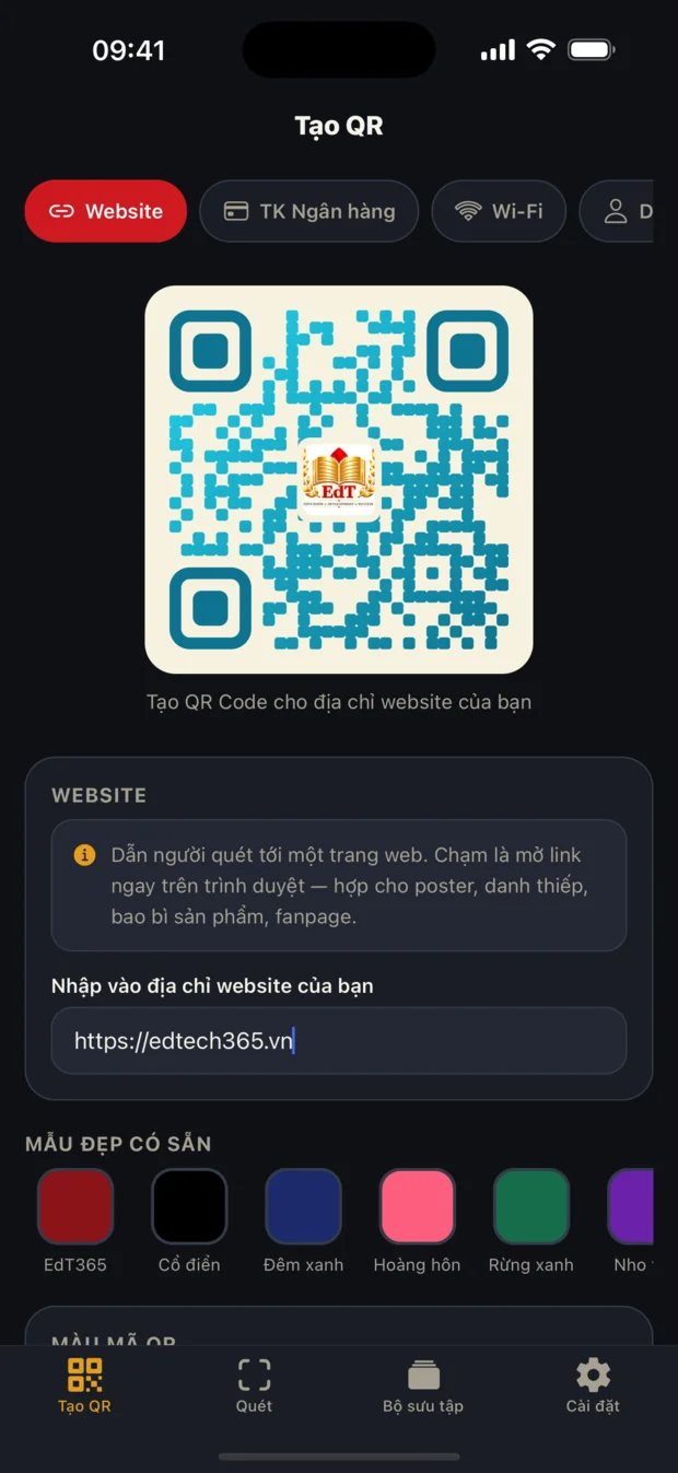 Tạo mã QR cho website với xem trước trực tiếp